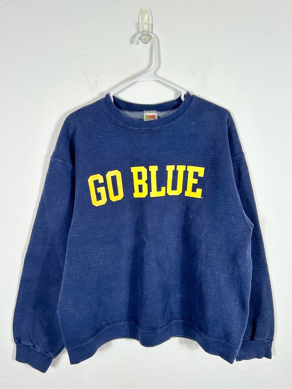 👁️ Vintage 90s Fruit of the Loom Michigan Go Blue Crewneck Sweatshirt Large